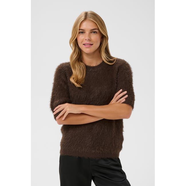 Pullover tricoté marron java <span itemprop=