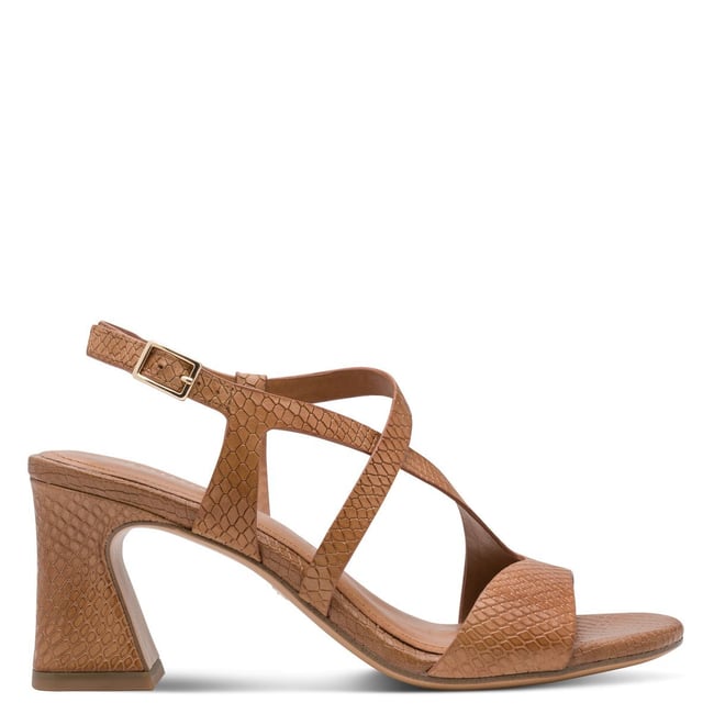 Sandale à talon en cuir marron cognac antilope combiné <span itemprop=