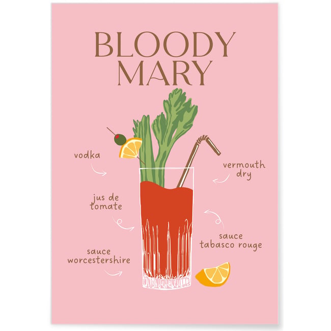 Affiche Cocktail Bloody Mary 2 Couleur blanc <span itemprop=