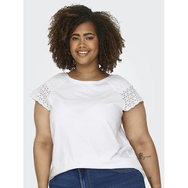 T-Shirt mit bestickten Ärmeln weiss <span itemprop=