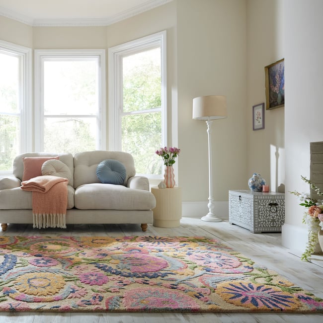 Tapis en laine AMIRA FLORAL Couleur multicolore <span itemprop=