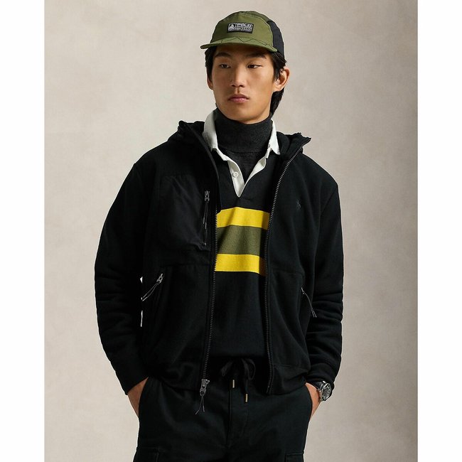 Sudadera con capucha y cremallera de piqué negro <span itemprop=