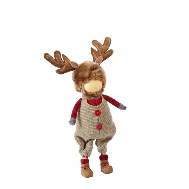 Figurine de noël garçon décorative en résine H34 RUDY Couleur rouge et gris <span itemprop=