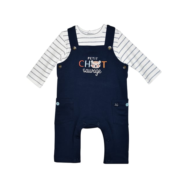 Tee shirt salopette jeson molleton long bebe bleu <span itemprop=