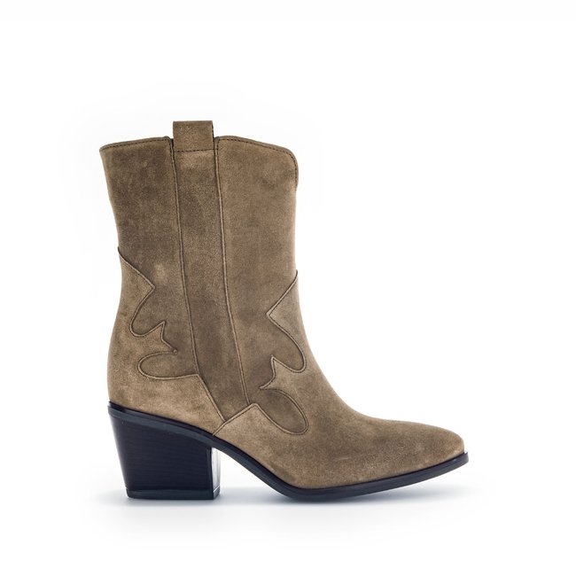 Bottine Mid en cuir lisse à talon décroché taupe <span itemprop=