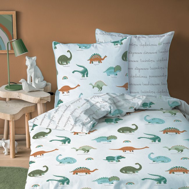 Parure de lit imprimée 100% coton, DINOS blanc <span itemprop=