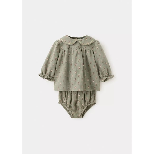 Robe et barboteuse imprimé floral vert <span itemprop=