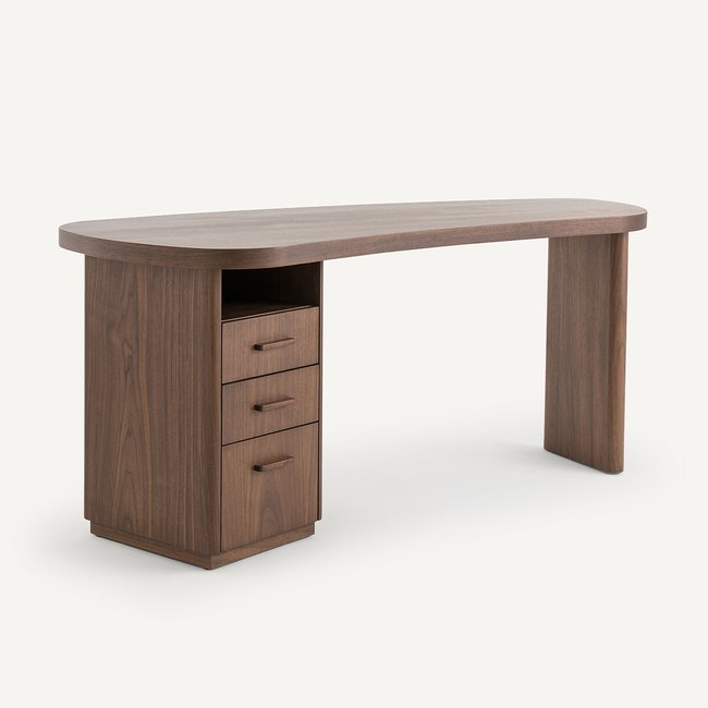 Bureau forme organique noyer et plaqué, Pali Couleur noyer <span itemprop=