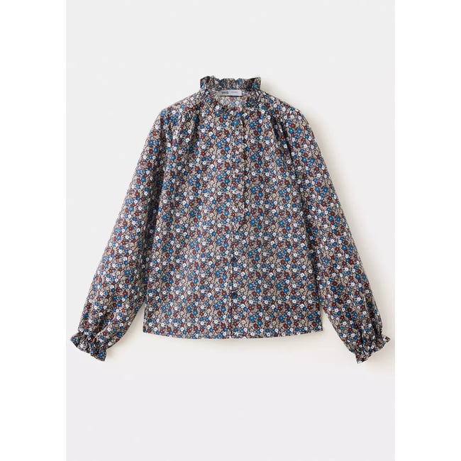 Chemise en coton imprimé fleuri bleu marine <span itemprop=