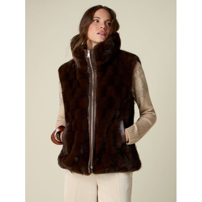 Gilet sans manches effet peluche marron <span itemprop=