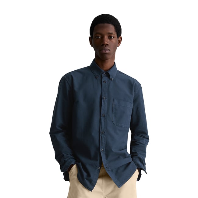 Chemise Oxford régulière en pur coton bio bleu foncé <span itemprop=