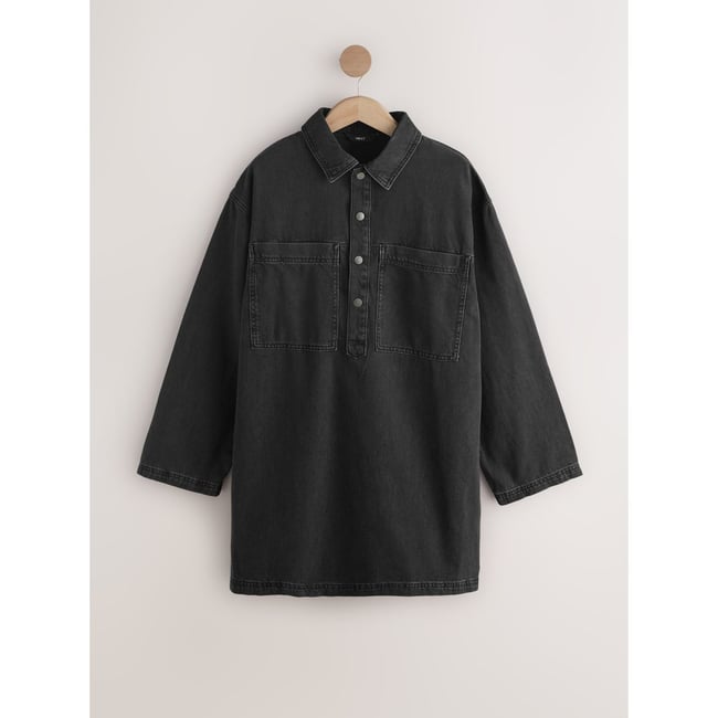 Robe en denim à manches longues militaire noir délavé <span itemprop=