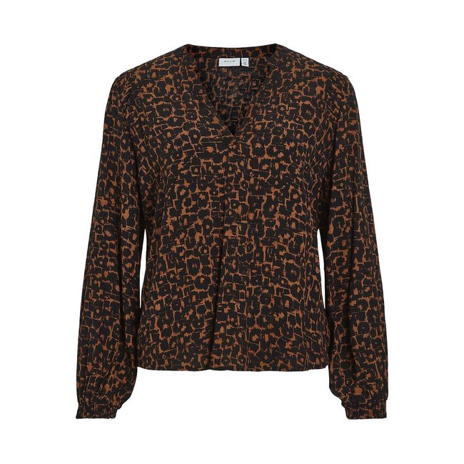 Graphic Print Blouse with V-Neck, camel/black, VILA