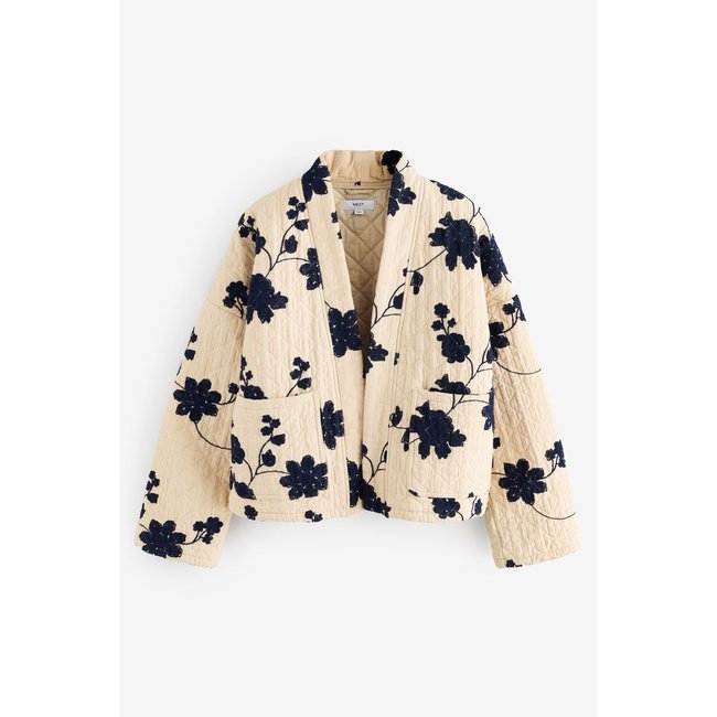 Veste matelassée brodée écru/bleu marine <span itemprop=