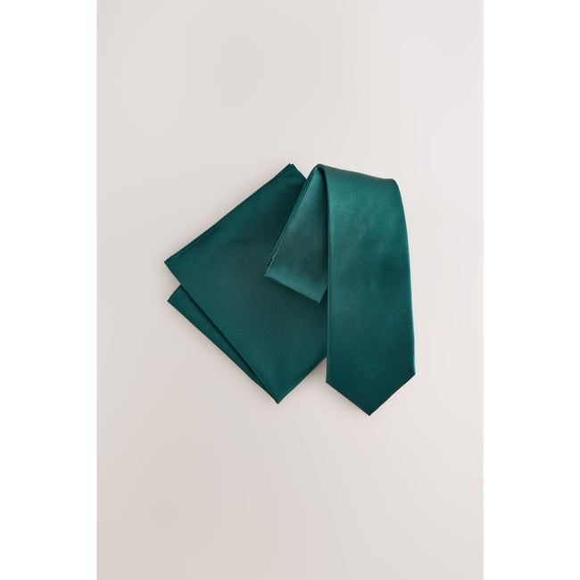 Cravate de soie et ensemble place poche vert forêt <span itemprop=