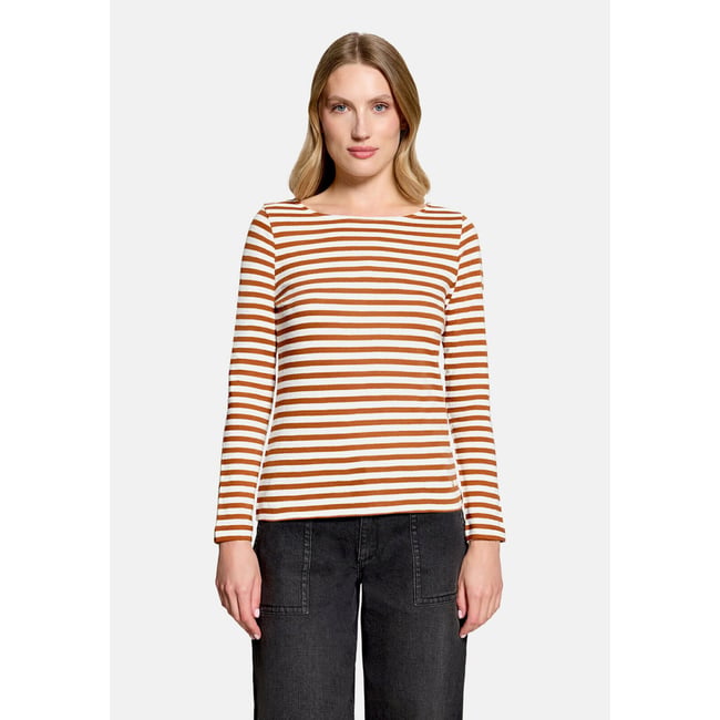 T-shirt à rainures à encolure bateau brown/cream <span itemprop=