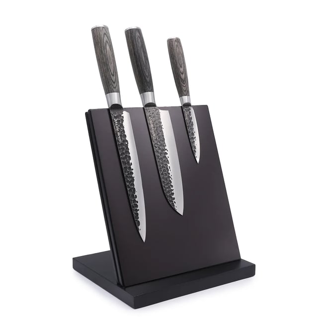 Bloc magnétique de 3 couteaux - Athénée noir <span itemprop=