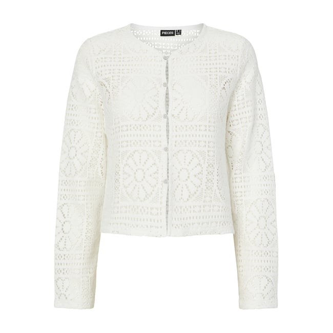 Gilet boutonné ajouré  blanc <span itemprop=