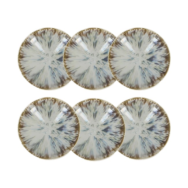 Lot de 6 assiettes creuses en porcelaine 21cm, MAKA Couleur blanc-bleu-vert <span itemprop=