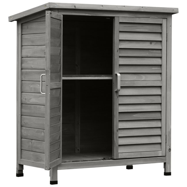 Armoire de jardin sur pied portes persiennes bois sapin autoclave gris gris <span itemprop=