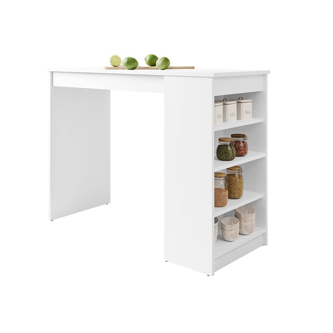 Drazic - table de bar avec rangements - blanc - de 2 à 4 personnes Couleur blanc <span itemprop=