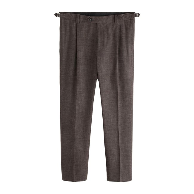 Pantalon habillé texturé en laine mélangée marron <span itemprop=