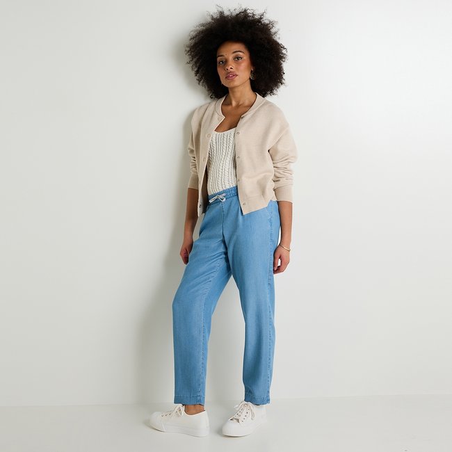 Pantalon fluide en lyocell bleu light stone <span itemprop=