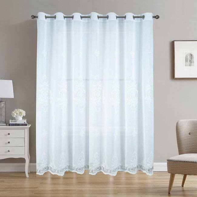 Voilage grande largeur esprit baroque blanc <span itemprop=