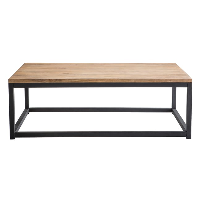 Table basse rectangulaire bois clair manguier massif et métal noir L120 cm FACTORY Couleur naturel <span itemprop=
