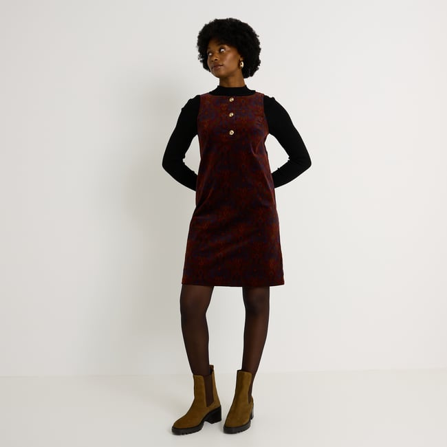 Robe en velours sans manches orange bordeaux <span itemprop=