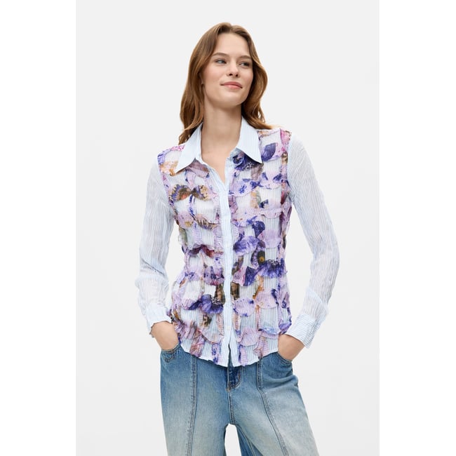 Chemise imprimée à manches longues bleu <span itemprop=