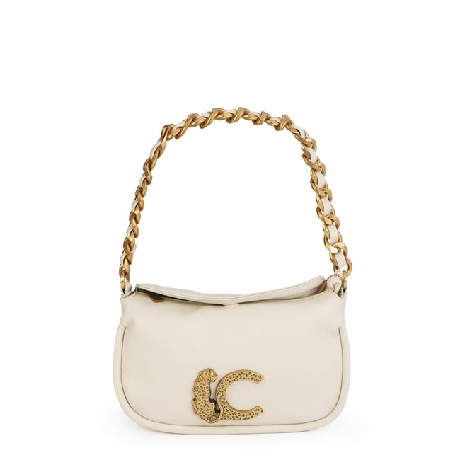 Sac à main avec bandoulière amovible et logo animalier crème <span itemprop=