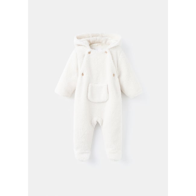 Manteau long en imitation mouton écru <span itemprop=