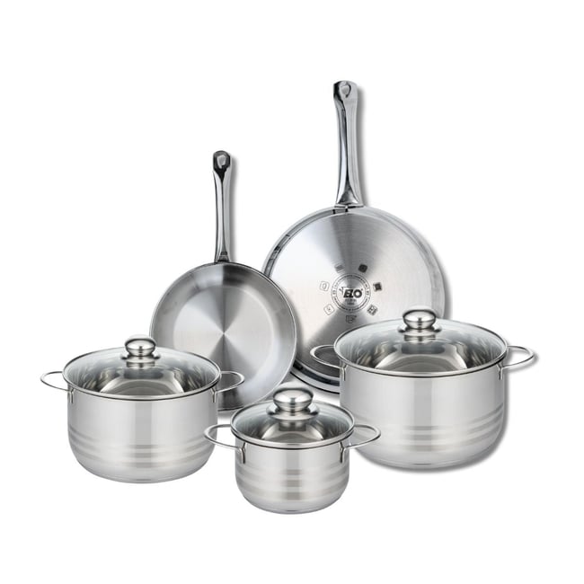 Batterie 2 poêles 24/28cm + 3 faitouts 16/20/24cm PROFI BRILLANT gris <span itemprop=