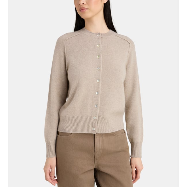 Gilet droit oulan cachemire taupe <span itemprop=