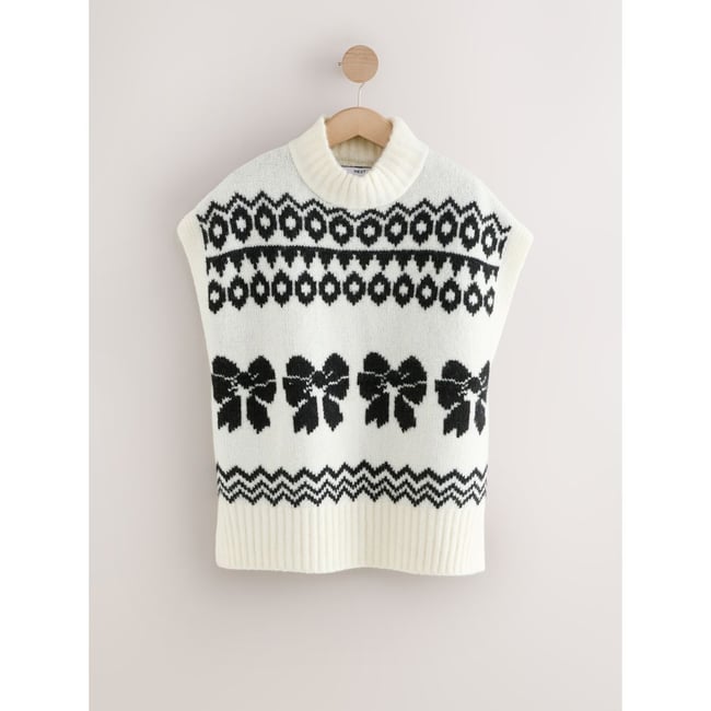 Débardeur en maille motif fairisle avec nœud noir et blanc <span itemprop=