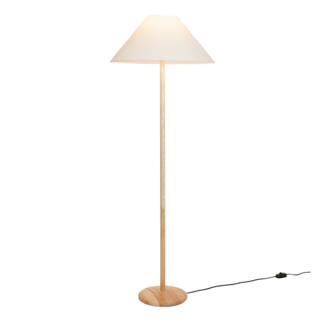 Lampadaire frêne beige abat-jour lin - SERA - HANNUN