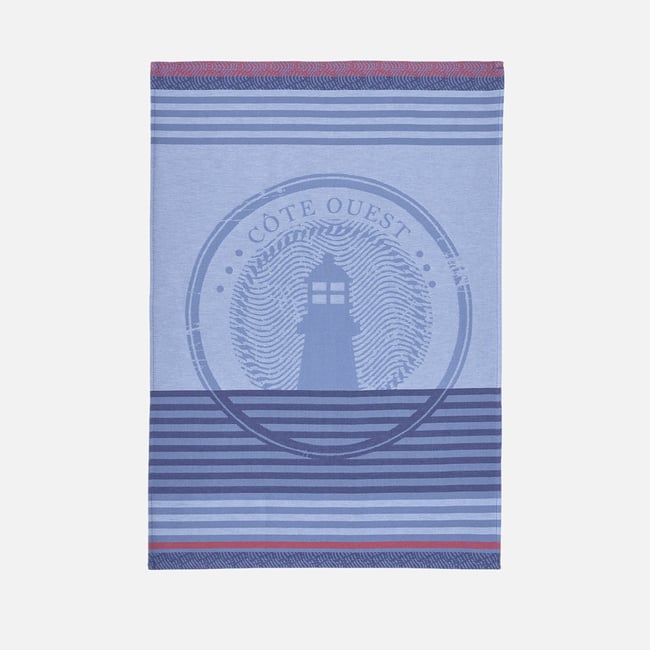 Torchon jacquard en coton CÔTE OUEST bleu <span itemprop=