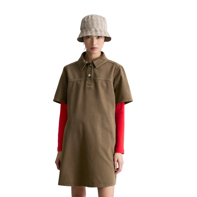 Mini-robe flared en sergé de coton organique et de lyocell marron foncé <span itemprop=
