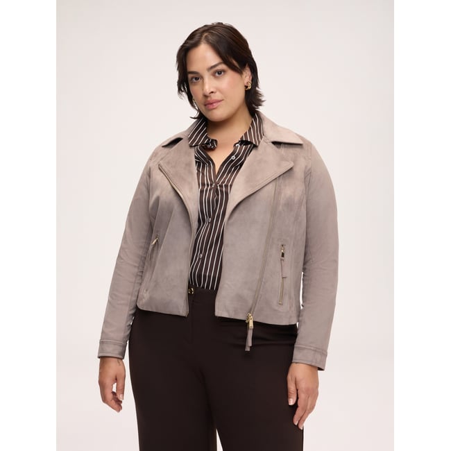 Veste biker toucher doux gris <span itemprop=