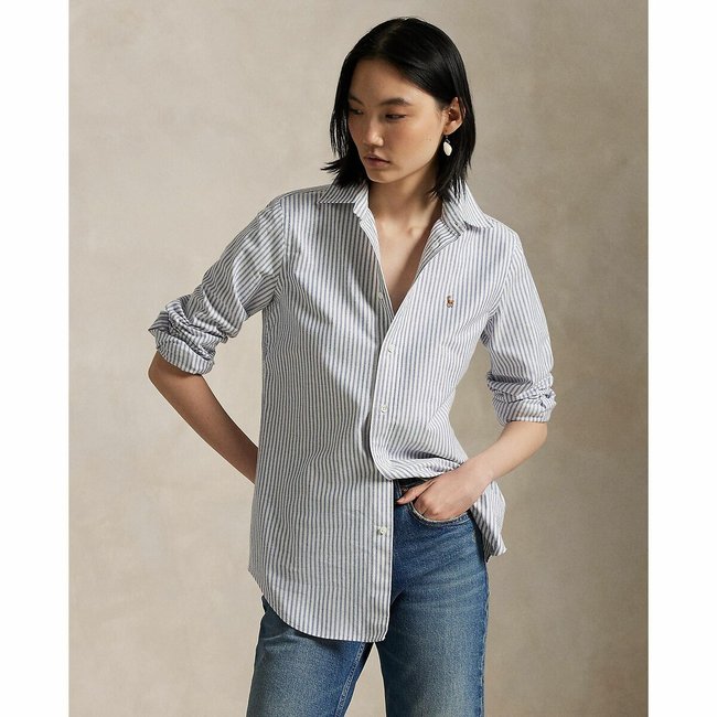 Gestreiftes Oxford-Hemd, Regular-Fit weiss/blau gestreift <span itemprop=