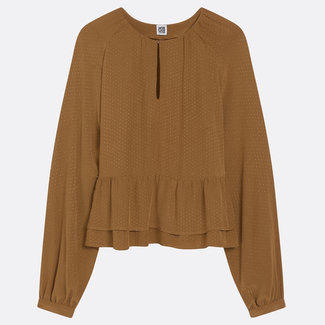 Blusa con volant collo tondo maniche lunghe marrone cammello LA REDOUTE COLLECTIONS