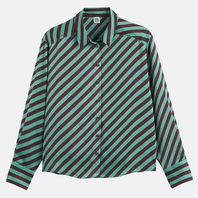 Chemise satinée à rayures, manches longues rayé vert/rouge <span itemprop=