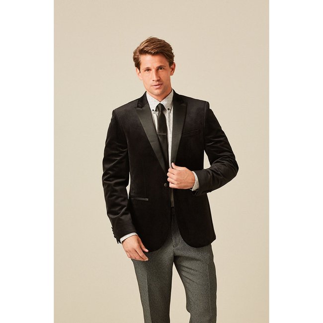 Blazer En Velours Coupe Slim noir <span itemprop=