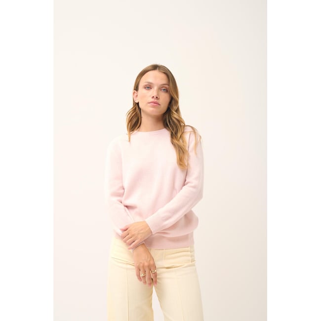 Pull Col Rond Boutonné Dos Poudre Janice rose clair <span itemprop=