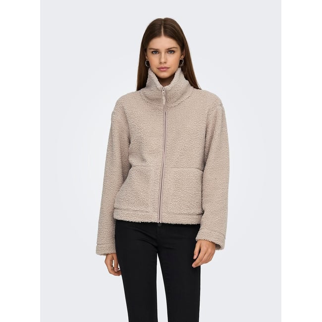 Veste zippée en sherpa ecru <span itemprop=