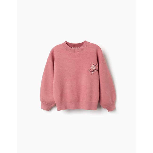 Pull en maille avec fleurs brodées rose <span itemprop=
