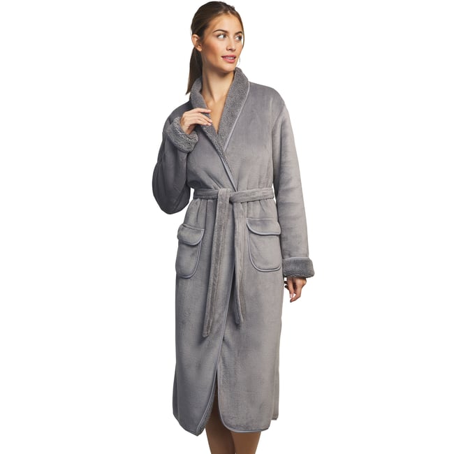 Robe de chambre mi-longue Supersoft gris <span itemprop=