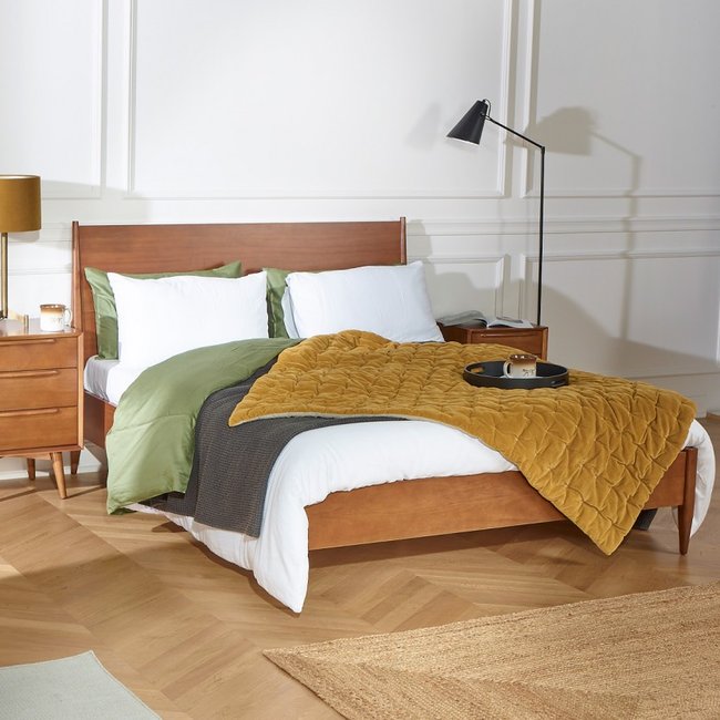 Lit 160x200 en hévéa DALHIA Couleur teinte foncée <span itemprop=