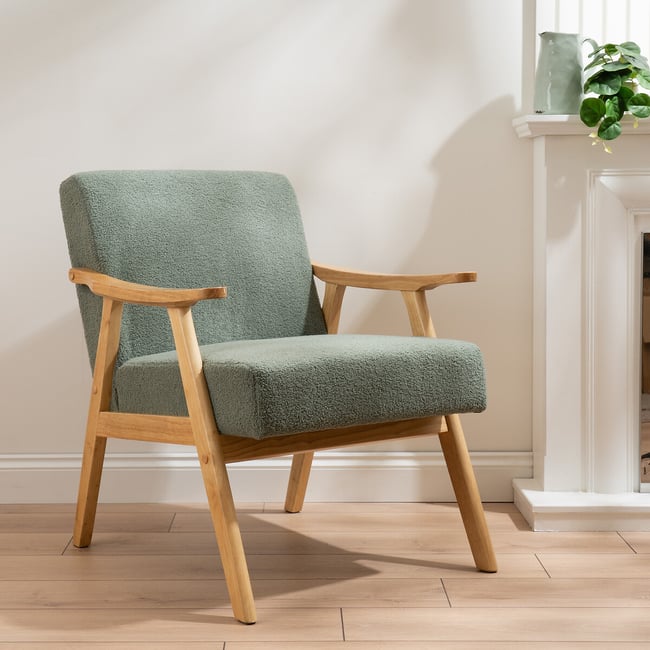 Mid Century Bouclé Armchair, light green, SO'HOME
